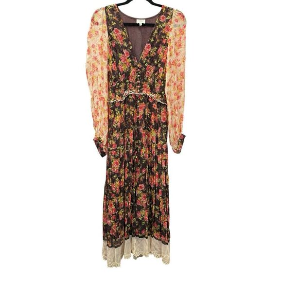 Hemant & Nandita Boho Floral Maxi Dress Peasant Sleeves Romantic S - Picture 4 of 12